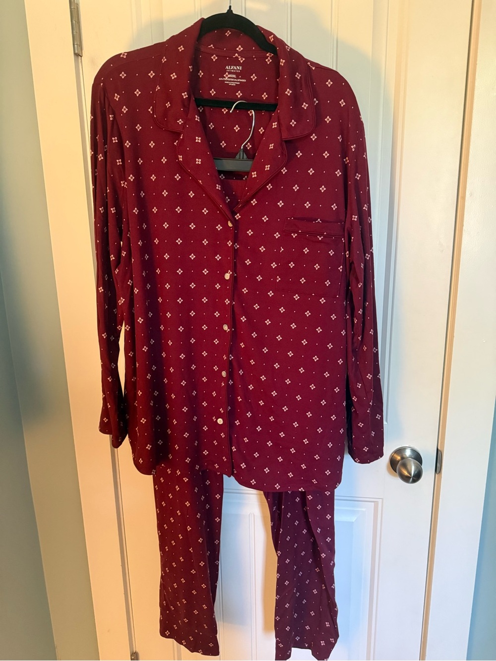 Alfani Women’s Maroon Printed Two-Piece Pajama Set